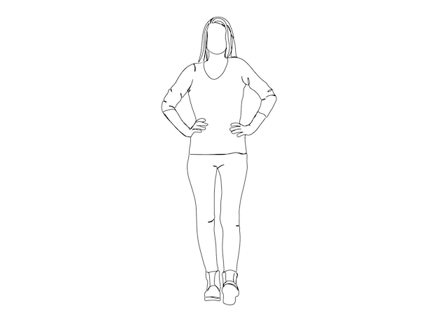 Vector girl single-line art drawing continues line vector illustration