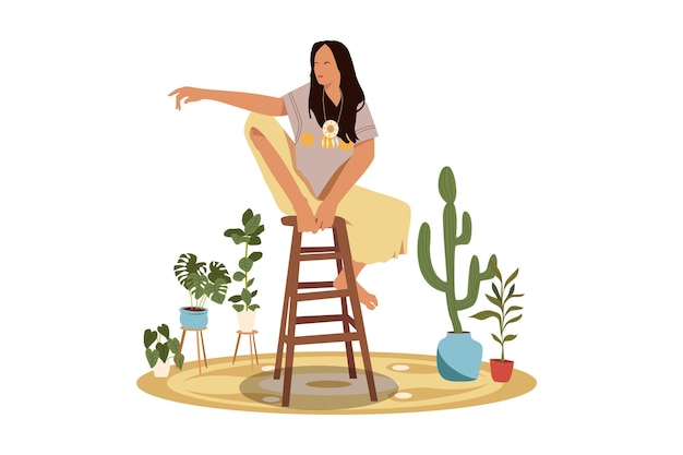 Girl Sit on Chair Illustration