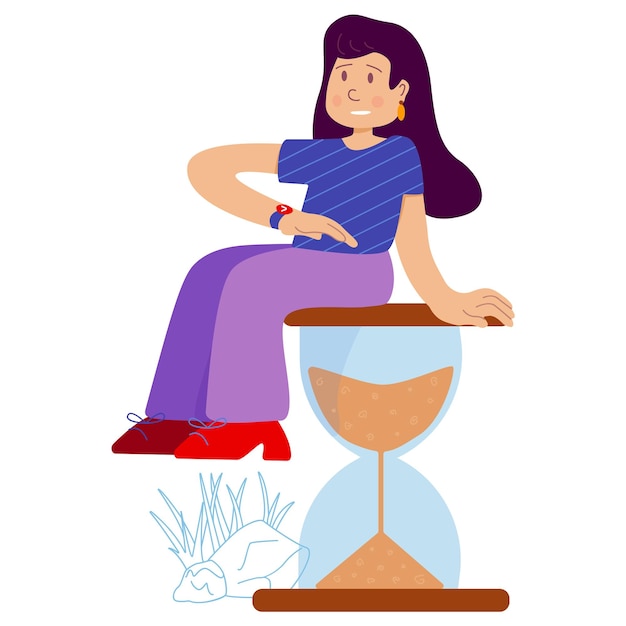 The girl sits on the hourglass