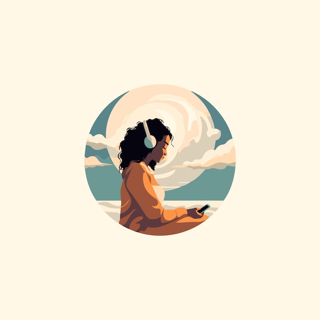 Vector girl sitting on the beach using her cell phone