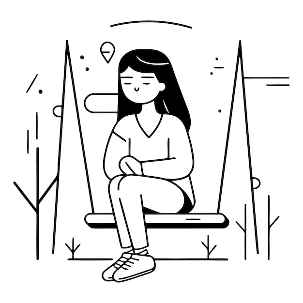 Girl sitting on a bench in a flat style