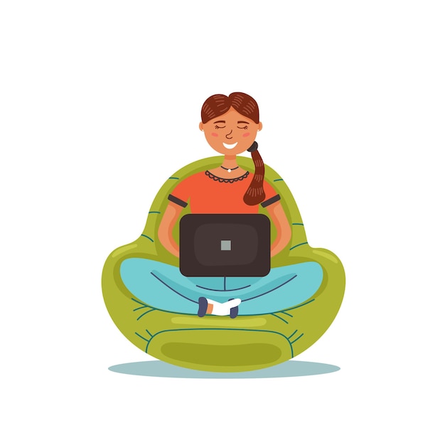 girl sitting chair laptop