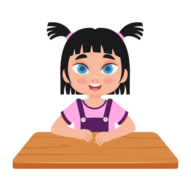 Vector girl sitting at a desk