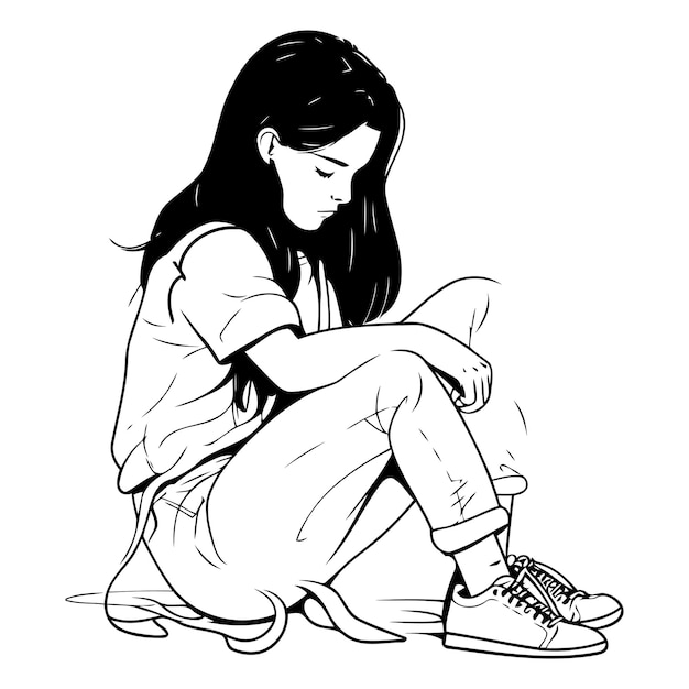 Vector girl sitting on the floor of a girl sitting on the floor