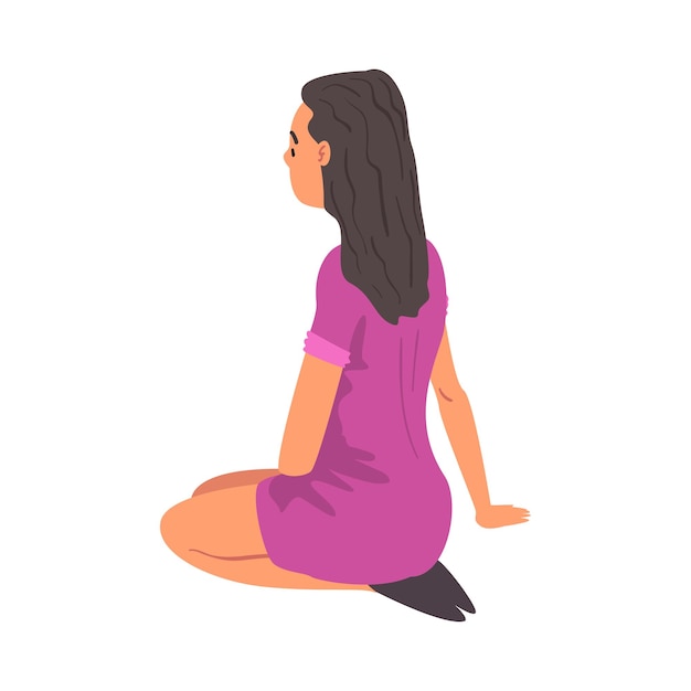 Girl Sitting on the Floor Young Woman Chatting via the Internet or Talking Face to Face Vector Illustration