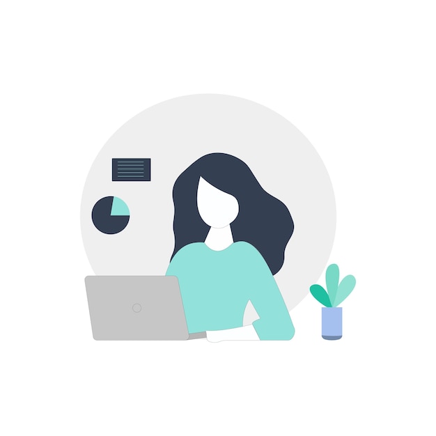 A girl sitting at a laptop vector illustration