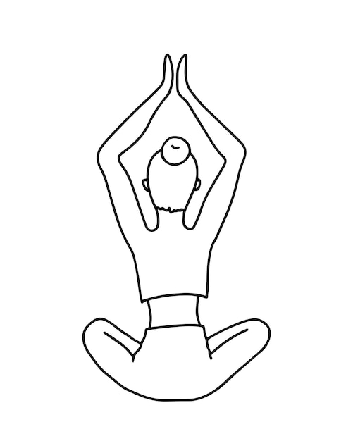 Girl sitting in the lotus position with her hands raised up healthy lifestyle sport yoga linear doodle cartoon coloring book