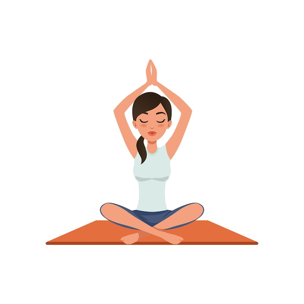 Girl sitting in a lotus position with her hands up Padmasana beautiful woman practicing yoga vector Illustration on a white background