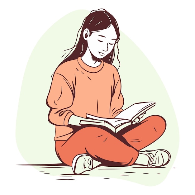 Девушка сидит и читает книгу для вашего дизайна