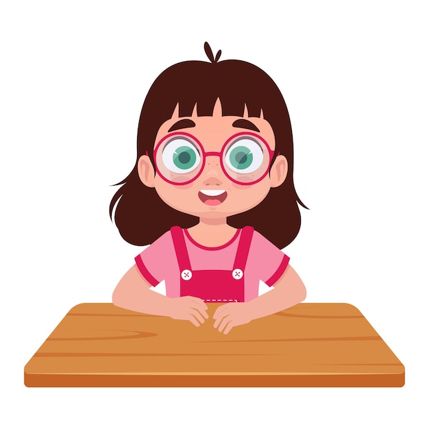 Vettore ragazza seduta a una scrivania scolastica