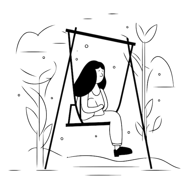 Девушка сидит на качелях в плоском стиле