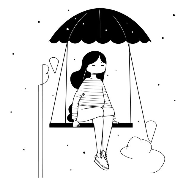 Vector girl sitting on a swing in a flat style