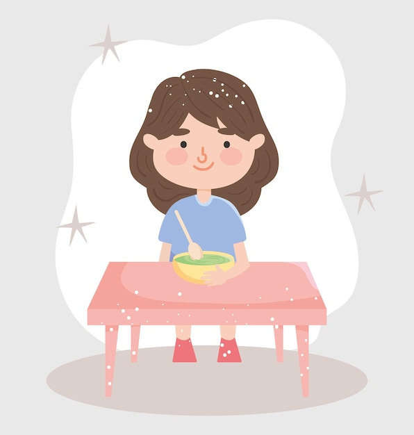 Girl sitting at the table eating