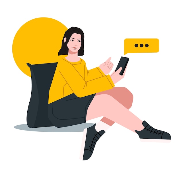 Vector girl sitting talking on the phone