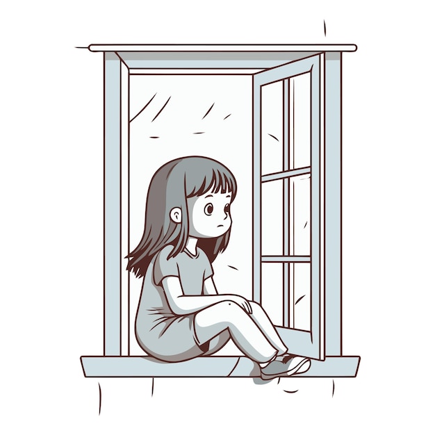 Girl sitting at the window and looking out the window