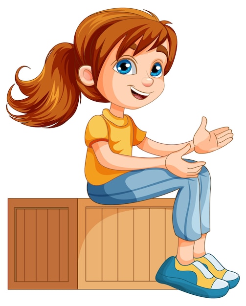 Vector a girl sitting on wooden box