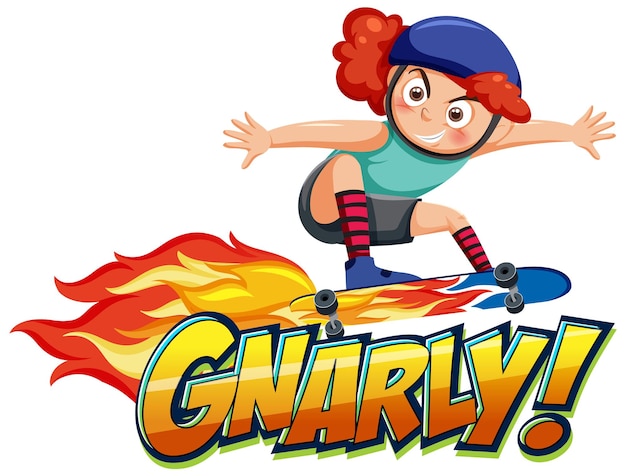 Vector a girl on skateboard with gnarly word text