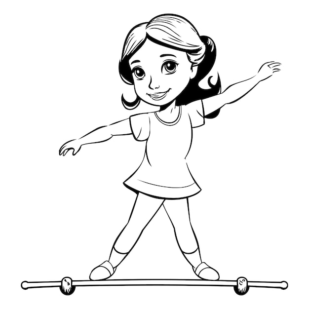 Girl Skateboarder Zwart-wit cartoon illustratie vector