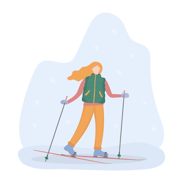 Девушка катается на лыжах в лесу