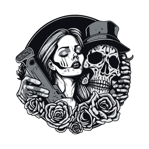 Girl and skull design tattoo