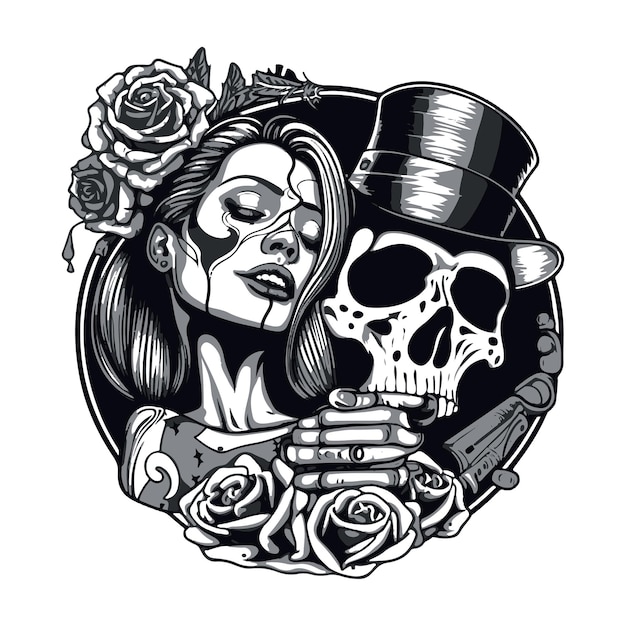 Girl and skull design tattoo
