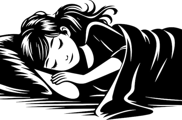 Vector a girl sleeping on the bed vector silhouette 2