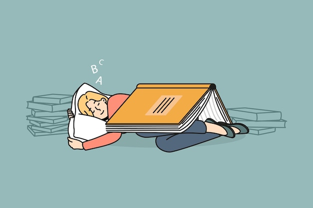 本の表紙の下で眠っている少女