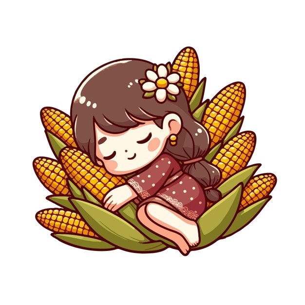 Vector girl sleeping corn ai generated image