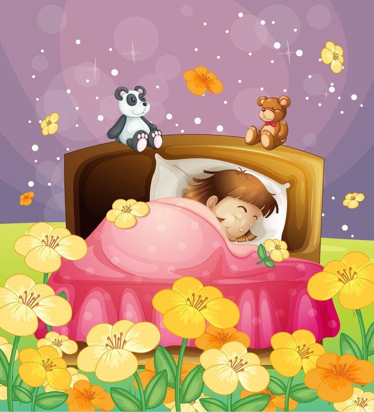 Vector a girl sleeping in her bed