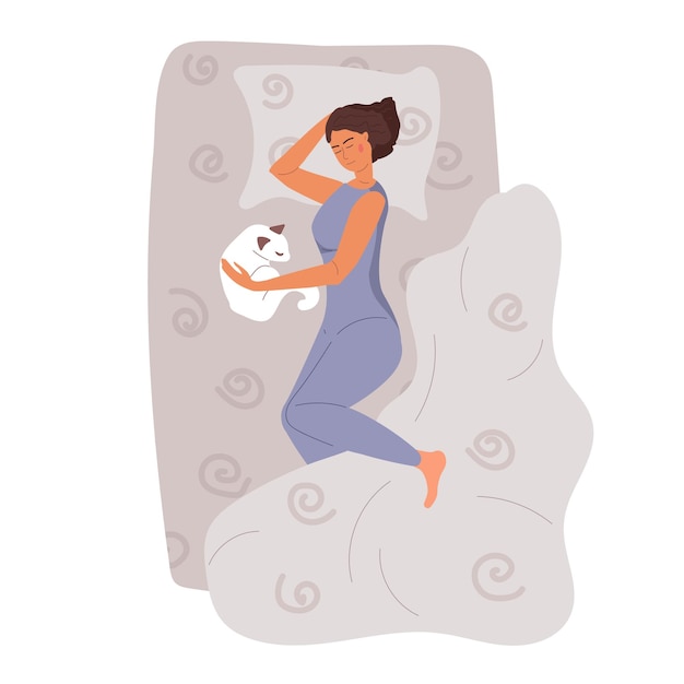 girl sleeping with cat girl with pajamas sleeping in her bed sweet dreams time for yourself