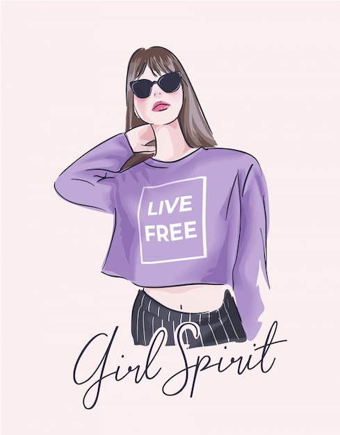 Vector girl spirit slogan with girl in sunglasses illustration
