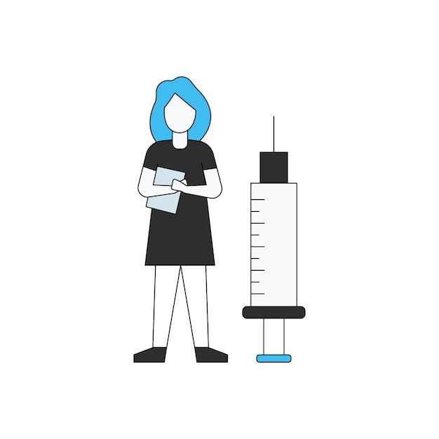 Vector girl standing with vaccine injection