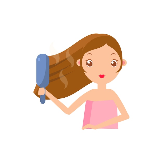 Vector girl straightening the hair