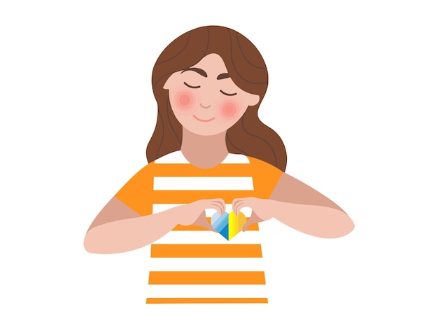 Girl in a striped tshirt with ukraine in the heart vector