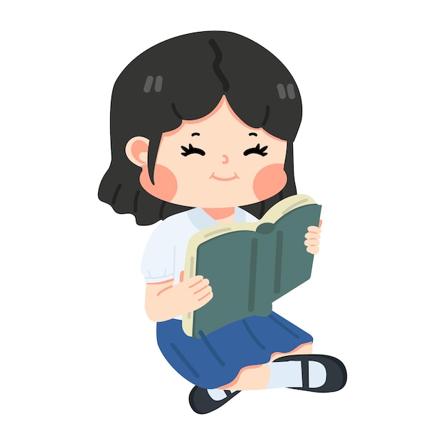 Vector girl student sitting reading book