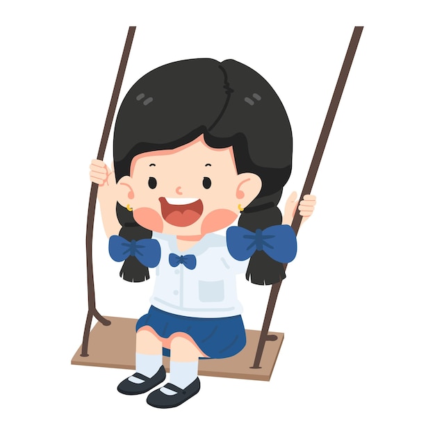 Girl student Smiling fun on swing