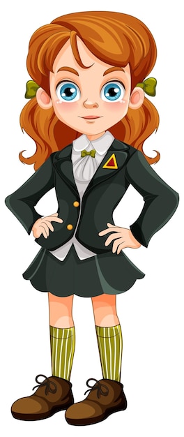 Girl in Student Uniform Cartoon