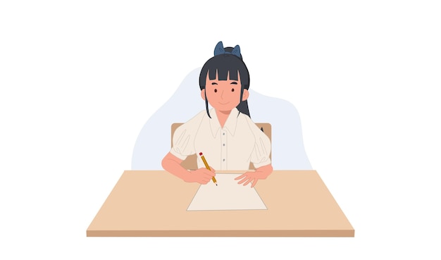 Girl in student Uniform is doing examAsian student Vector illustration