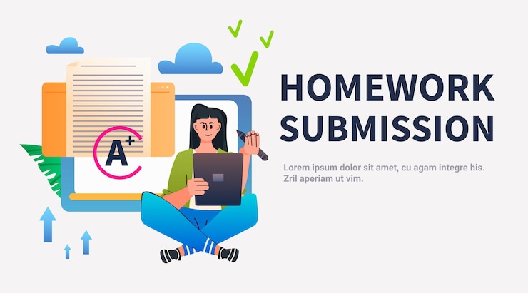 Vector girl student using tablet pc homework submission e-learning online education concept horizontal copy space