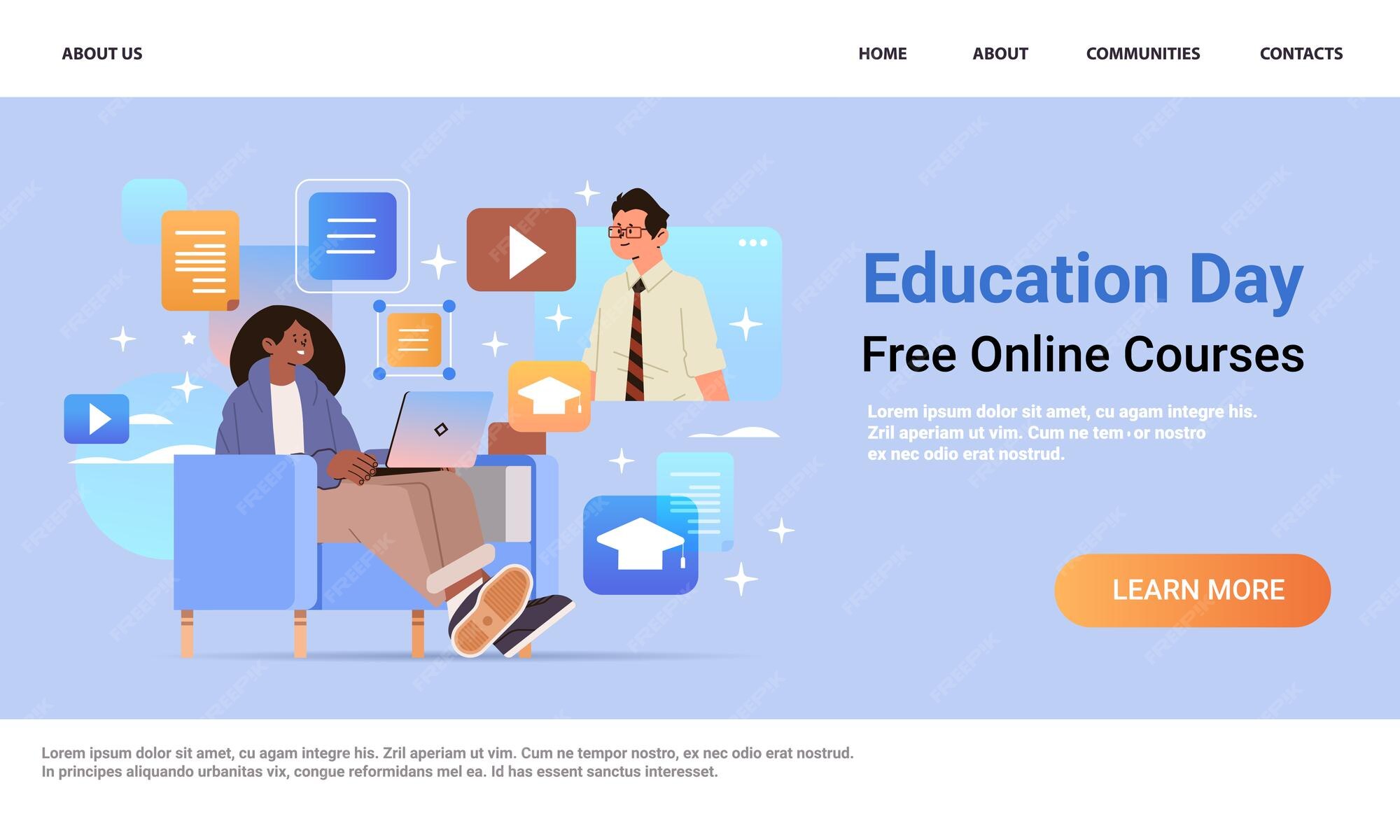 Premium Vector | Girl student watching free online courses on laptop