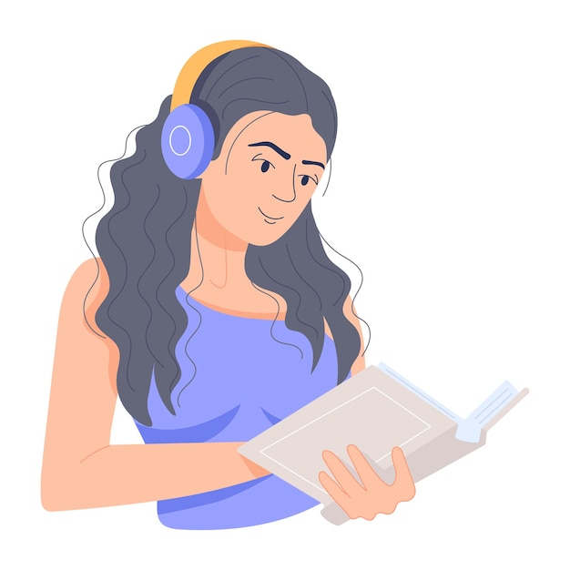 Girl studying books flat illustration