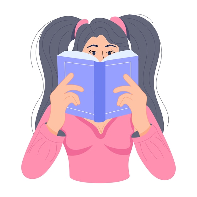 Girl studying books flat illustration