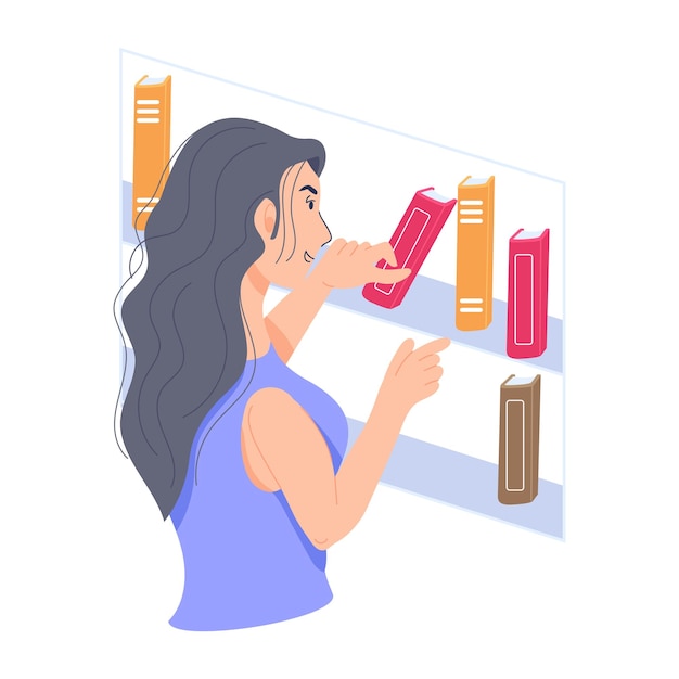 Girl studying books flat illustration