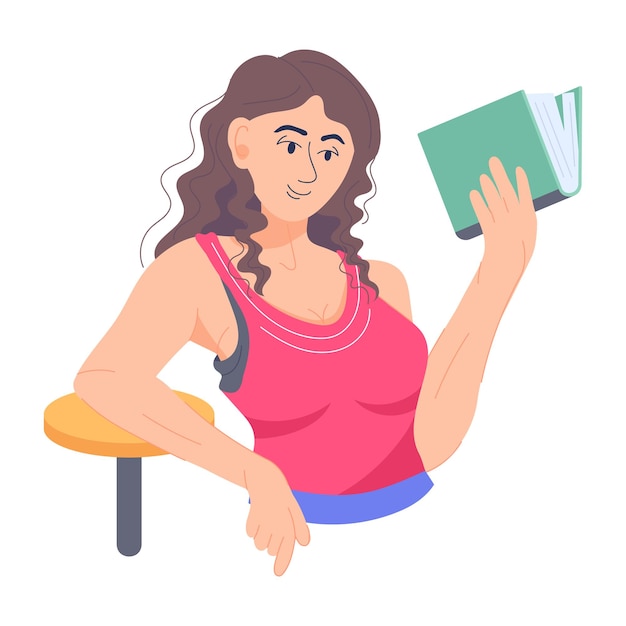 Girl studying books flat illustration