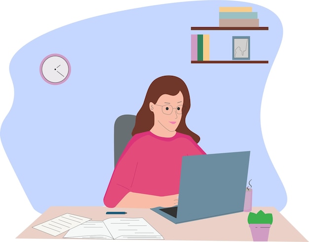 a girl studying on a laptop