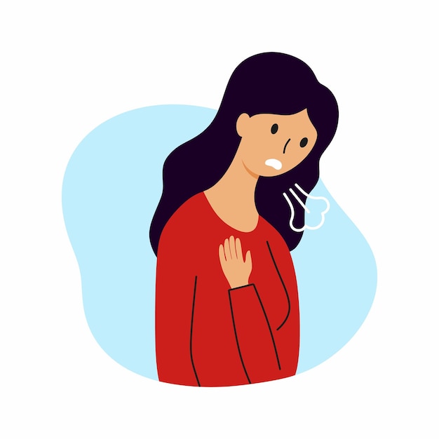 La ragazza soffre di asma. la donna avverte soffocamento e difficoltà a respirare. un sintomo di malattia polmonare.