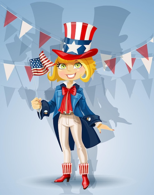 Vector girl in a suit of uncle sam