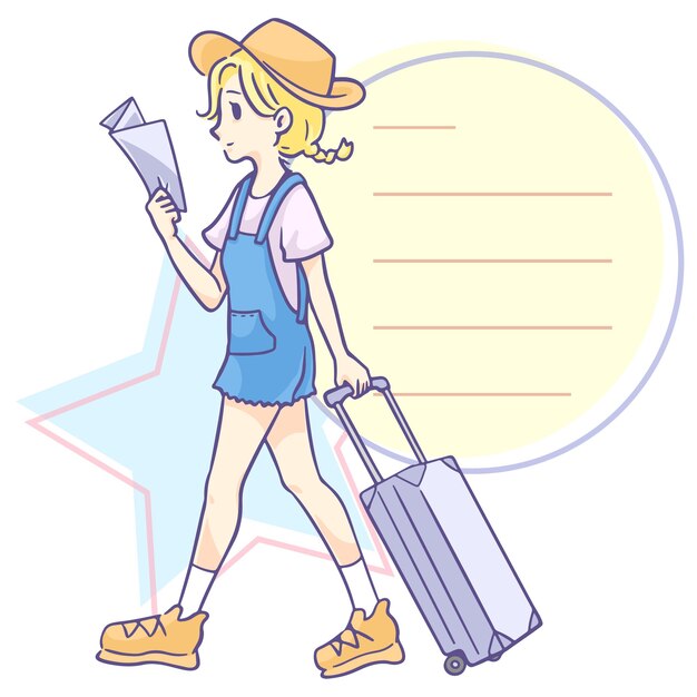 Vector girl and suitcase illustration