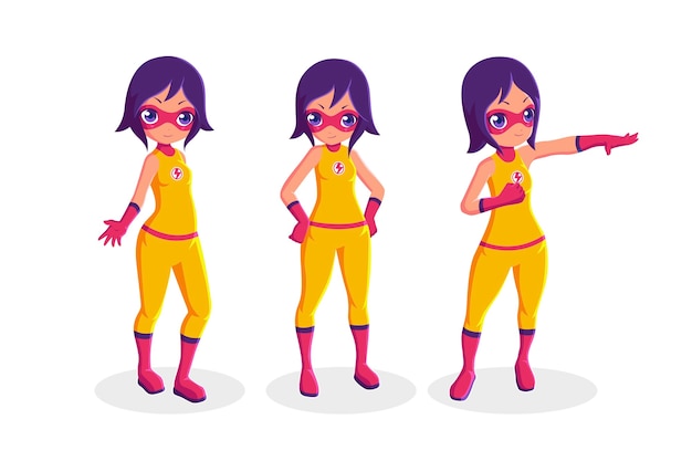 Girl superhero set collection in different poses
