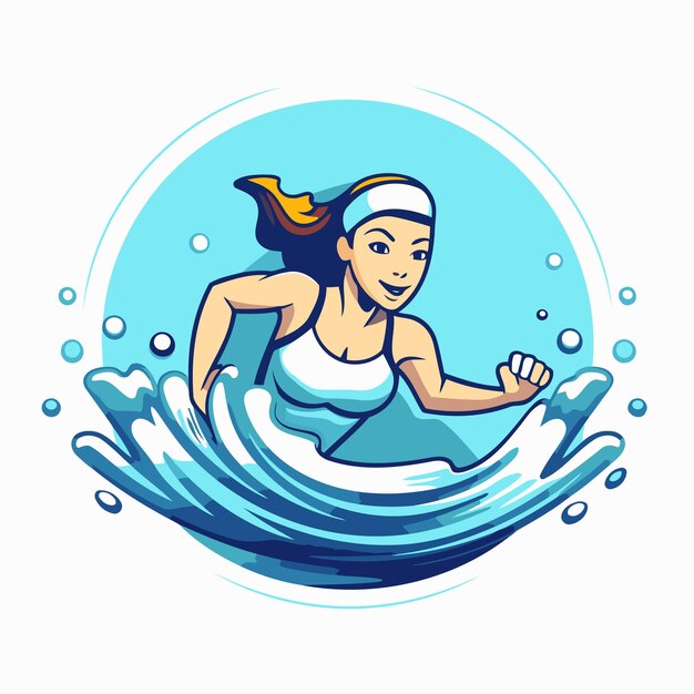 Vector girl swimming in the waves vector illustration on a white background